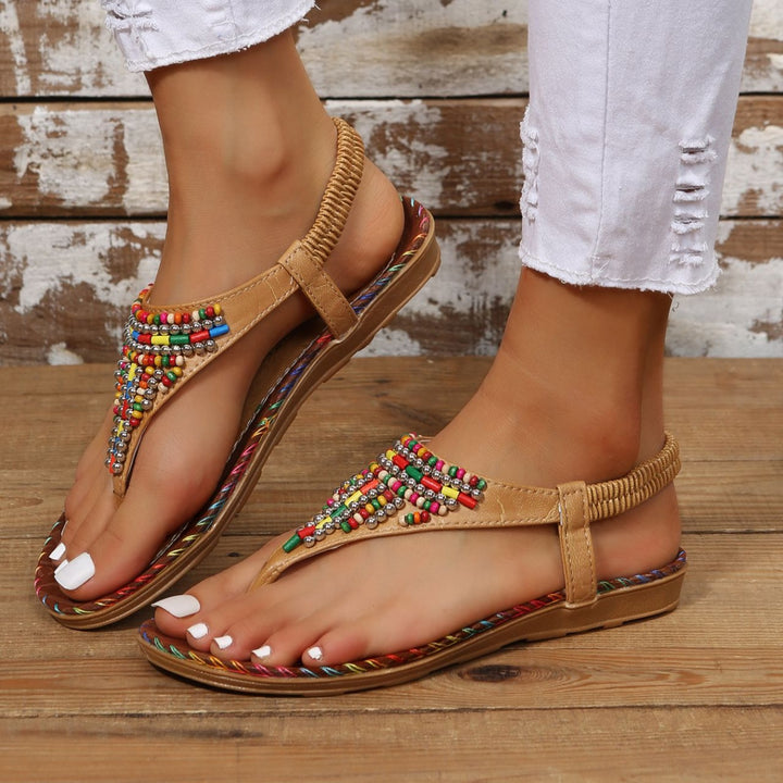 Beaded PU Leather Open Toe Sandals - DRG Boutique Apparel & Accessories LLC