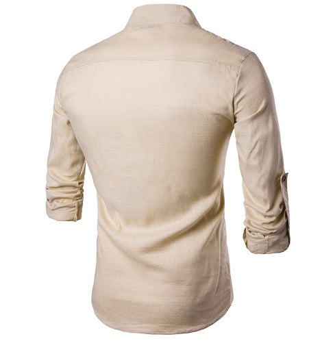Men's casual Shirts, Cotton Linen Blended Mandarin Collar Breathable long sleeve EU size