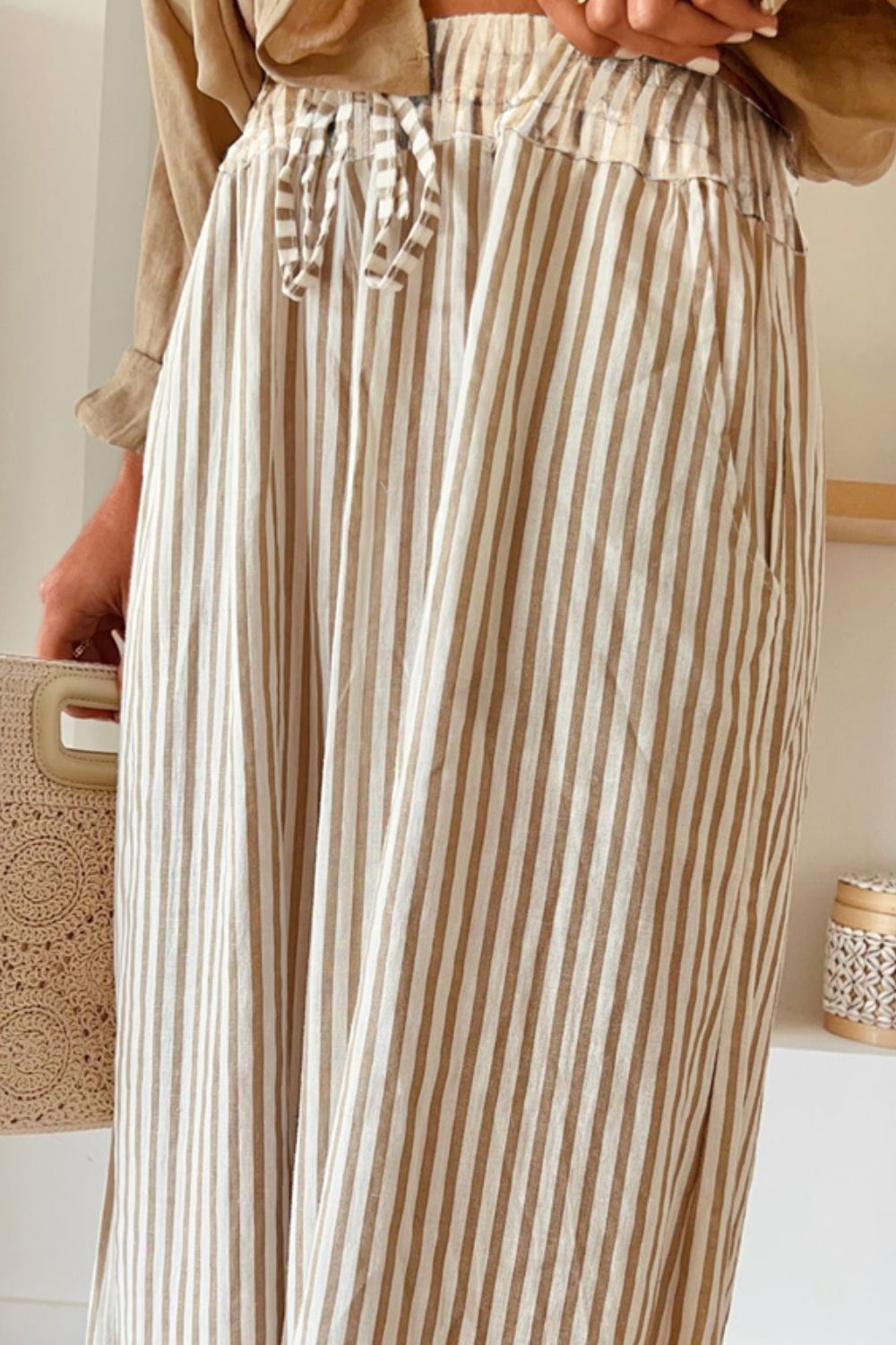 Pocketed Striped Wide Leg Pants - DRG Boutique Apparel & Accessories LLC