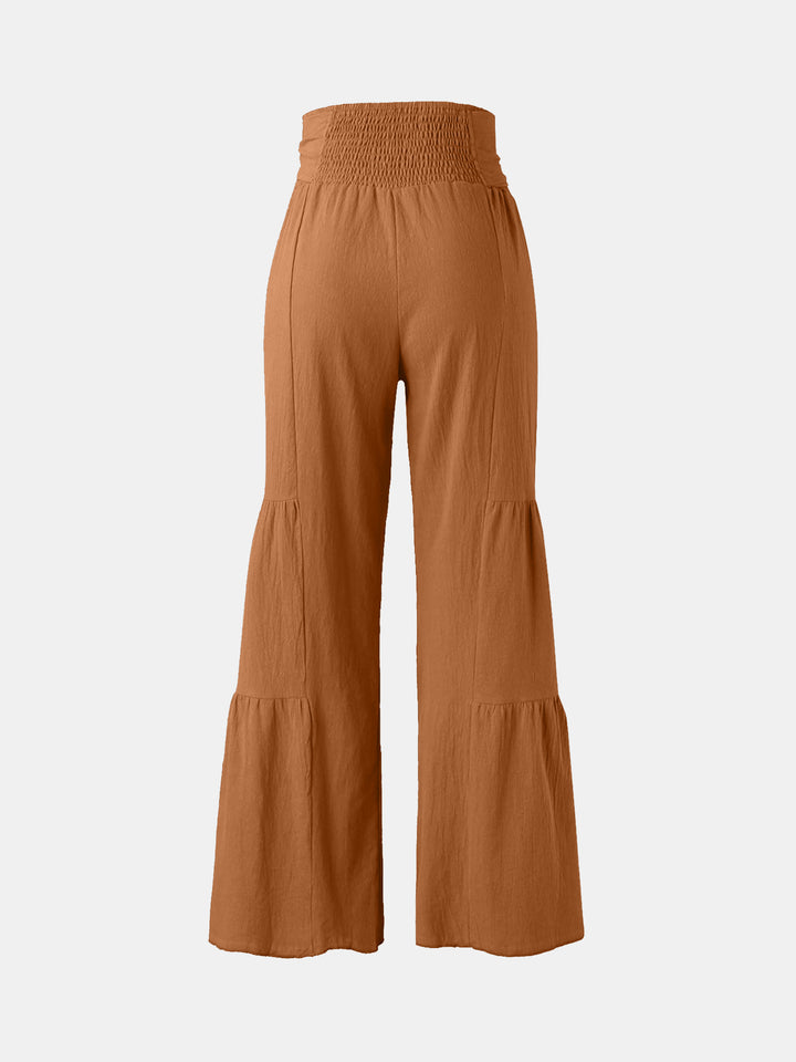 Tied Ruched Wide Leg Pants - DRG Boutique Apparel & Accessories LLC