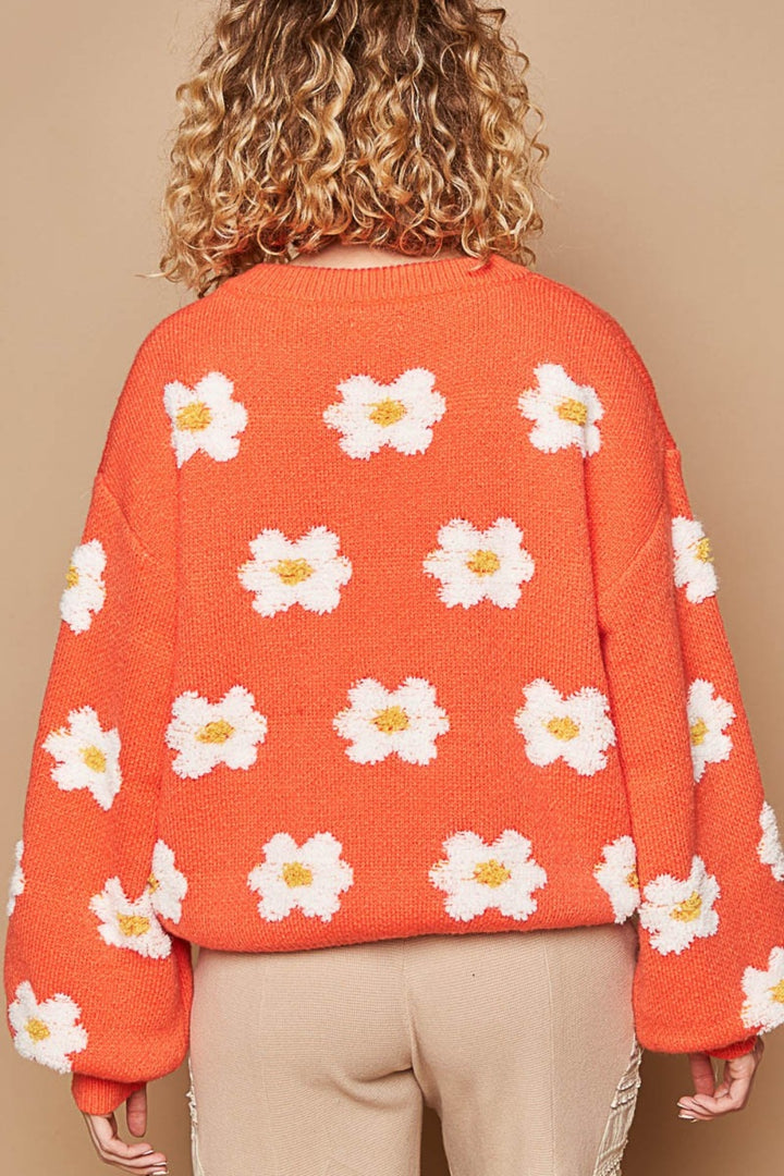 POL Daisy Pattern Drop Shoulder Sweater - DRG Boutique Apparel & Accessories LLC