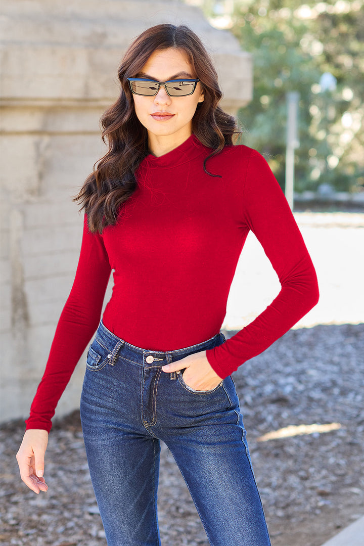 Basic Bae Full Size Mock Neck Long Sleeve Bodysuit - DRG Boutique Apparel & Accessories LLC