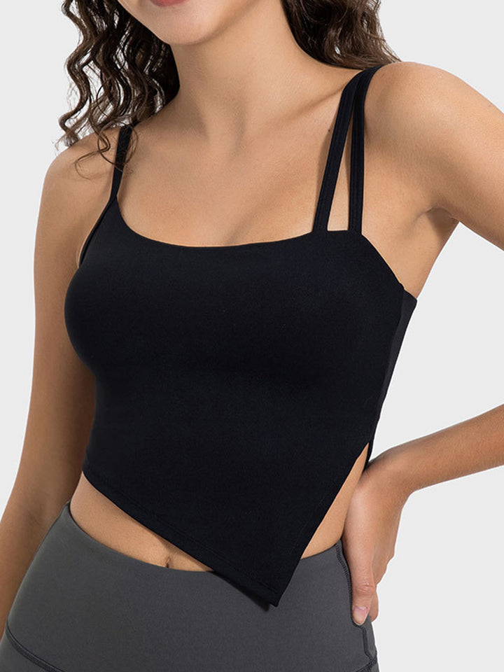 Millennia Slit Asymmetrical Neck Active Cami - DRG Boutique Apparel & Accessories LLC