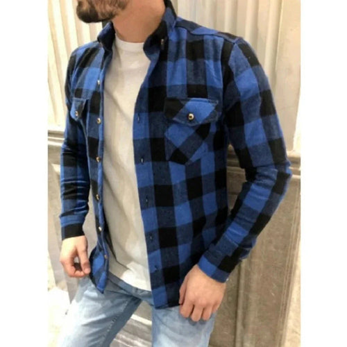 Mens Dual Pocket Long Sleeve Flannel Shirt - DRG Boutique Apparel & Accessories LLC