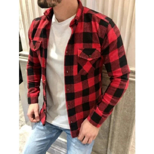 Mens Dual Pocket Long Sleeve Flannel Shirt - DRG Boutique Apparel & Accessories LLC