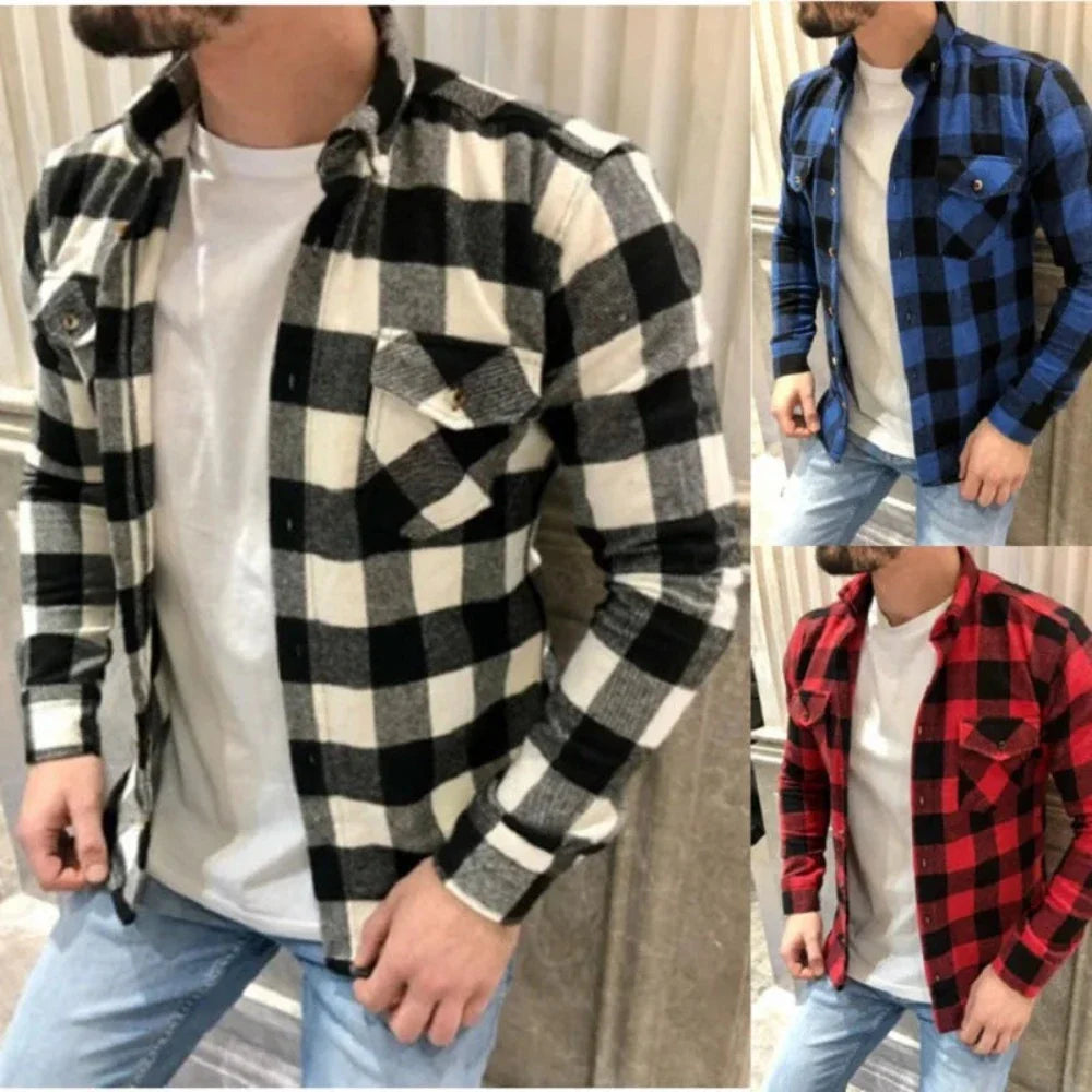 Mens Dual Pocket Long Sleeve Flannel Shirt - DRG Boutique Apparel & Accessories LLC