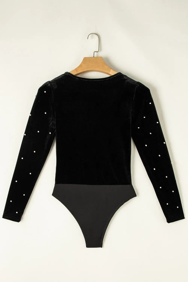 Pearl Detail V-Neck Long Sleeve Bodysuit - DRG Boutique Apparel & Accessories LLC