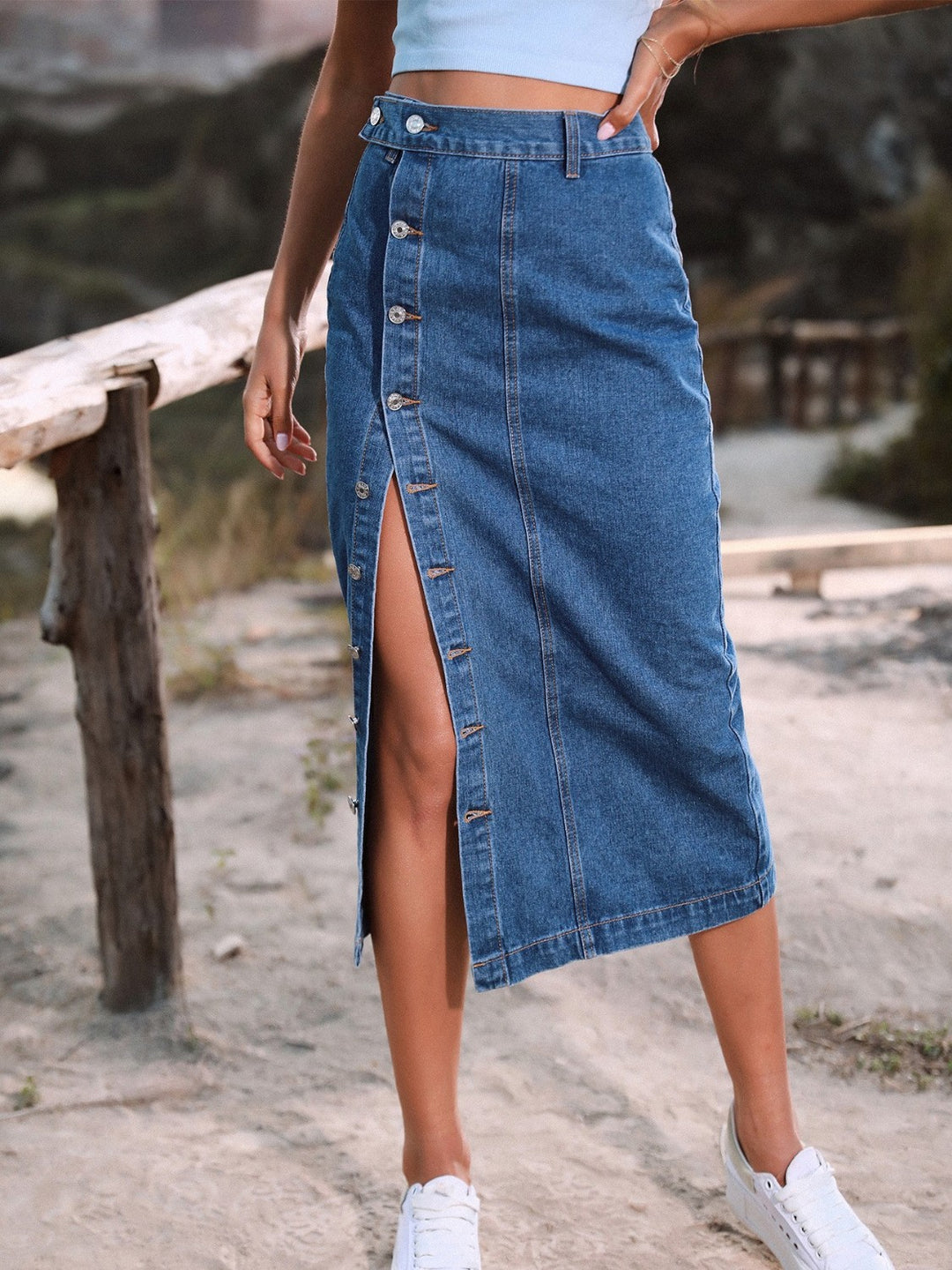 Button Down Denim Skirt - DRG Boutique Apparel & Accessories LLC