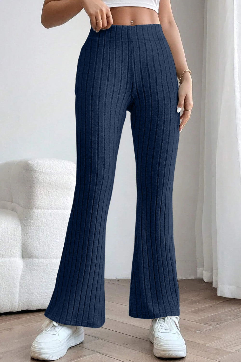 Basic Bae Full Size Ribbed High Waist Flare Pants - DRG Boutique Apparel & Accessories LLC