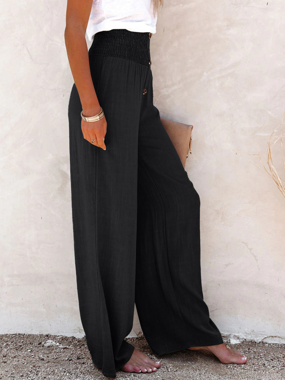 Full Size Decorative Button High Waist Pants - DRG Boutique Apparel & Accessories LLC