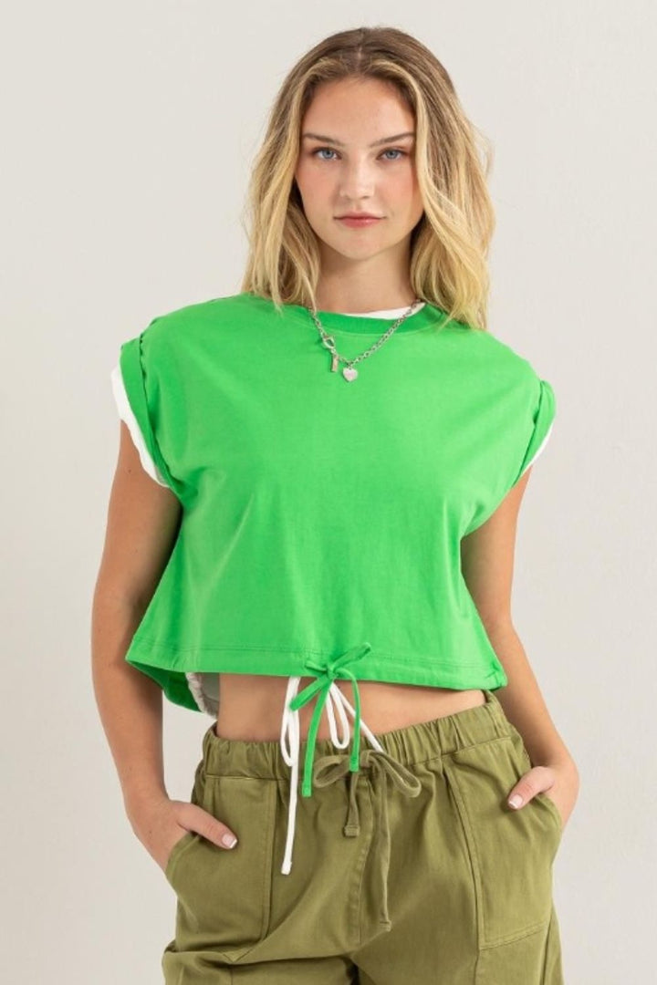 HYFVE Drawstring Hem Crop Top, Green