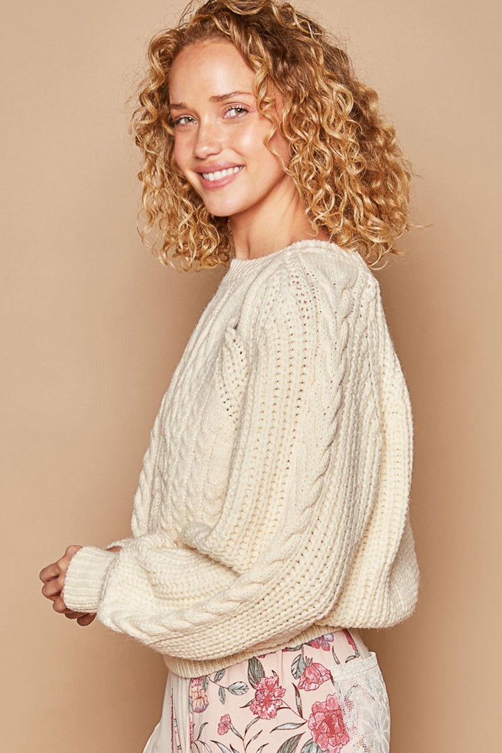 POL Cable Knit Cutout Long Sleeve Sweater - DRG Boutique Apparel & Accessories LLC