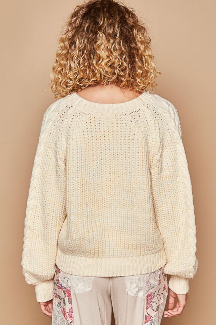 POL Cable Knit Cutout Long Sleeve Sweater - DRG Boutique Apparel & Accessories LLC