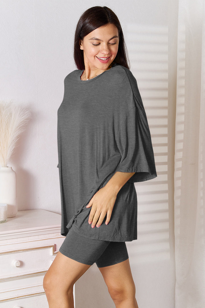 Basic Bae Full Size Soft Rayon Three-Quarter Sleeve Top and Shorts Set - DRG Boutique Apparel & Accessories LLC