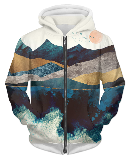 Blue Mountain Reflection 1 UNISEX ZIP HOODIE - DRG Boutique Apparel & Accessories LLC