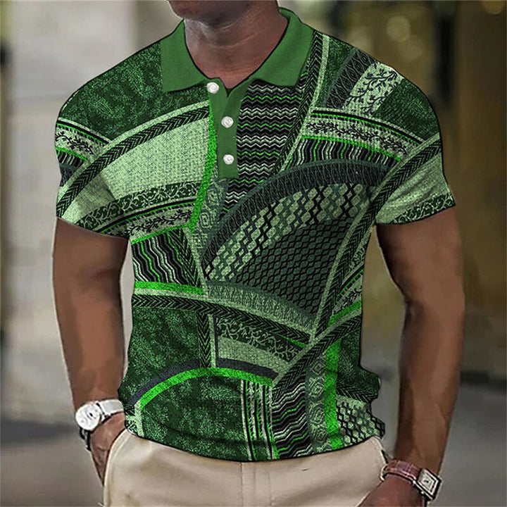 Fashion Men'S Polo Shirts 3d Splicing Plaid Printing Art