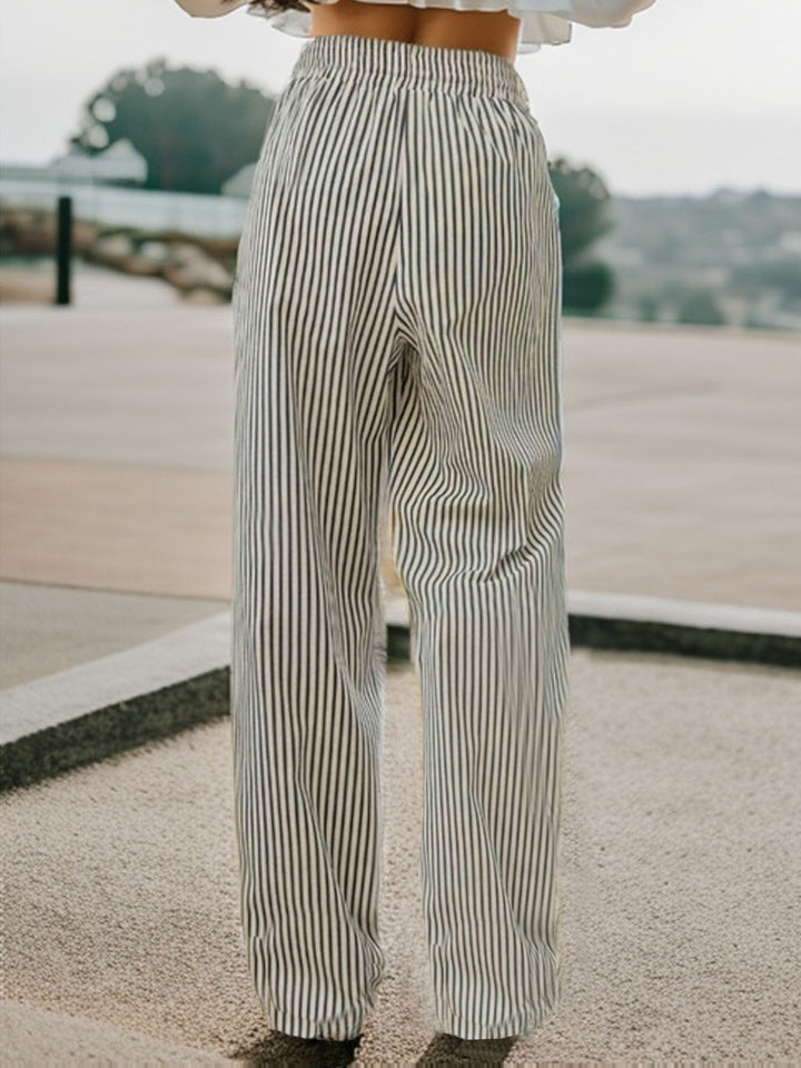 Drawstring Striped Elastic Waist Pants - DRG Boutique Apparel & Accessories LLC