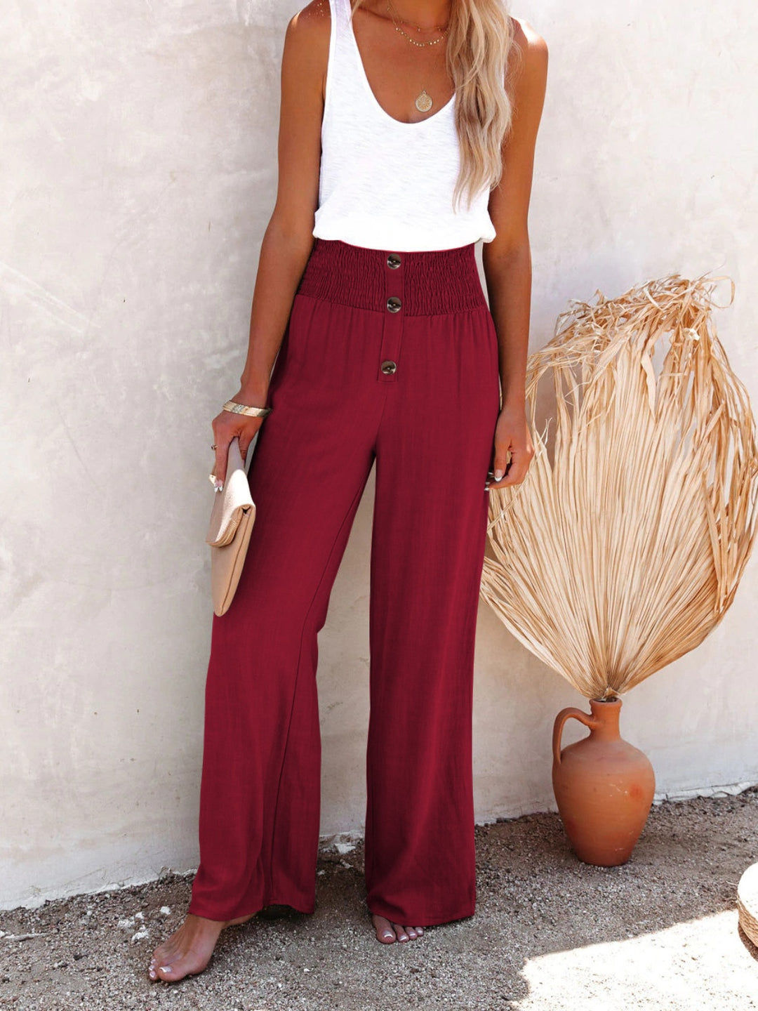 Full Size Decorative Button High Waist Pants - DRG Boutique Apparel & Accessories LLC