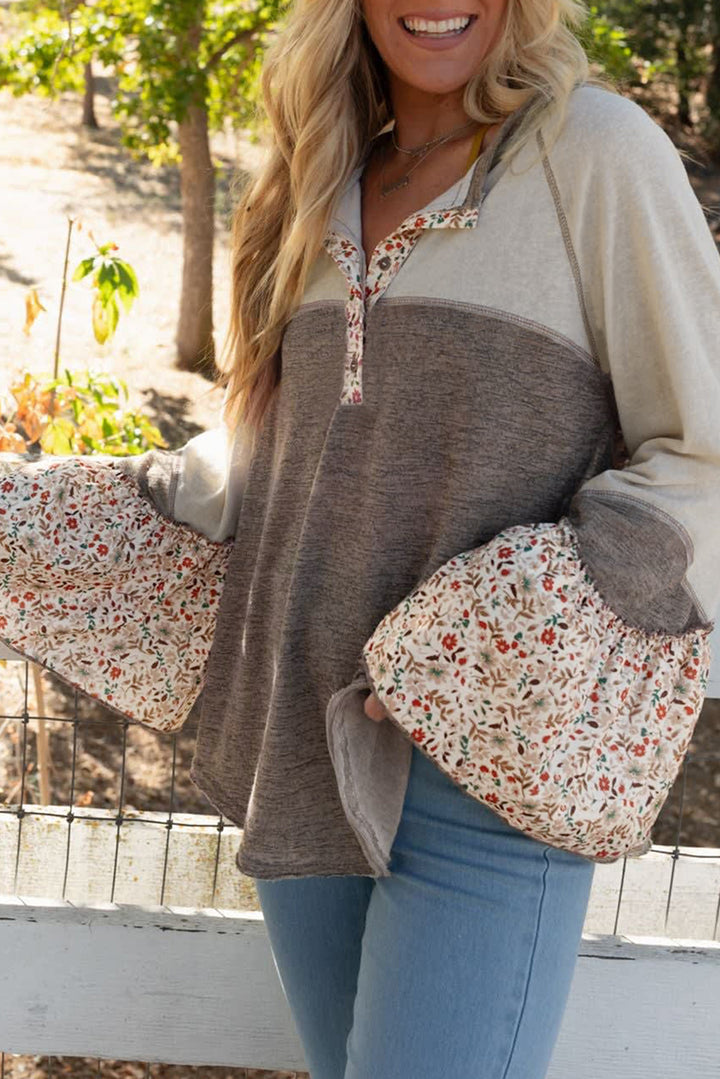 Floral Half Button Long Sleeve Top