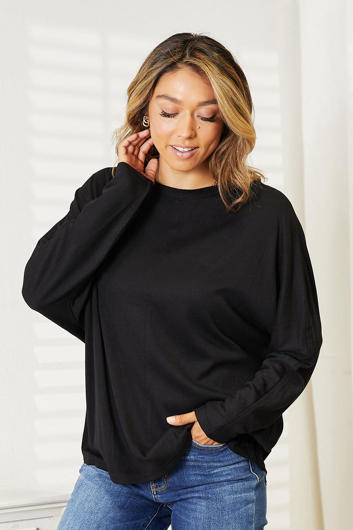 Double Take Seam Detail Round Neck Long Sleeve Top - DRG Boutique Apparel & Accessories LLC