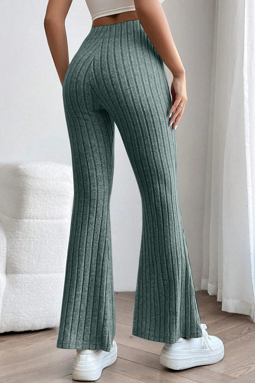 Basic Bae Full Size Ribbed High Waist Flare Pants - DRG Boutique Apparel & Accessories LLC