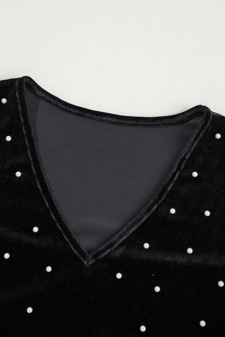 Pearl Detail V-Neck Long Sleeve Bodysuit - DRG Boutique Apparel & Accessories LLC