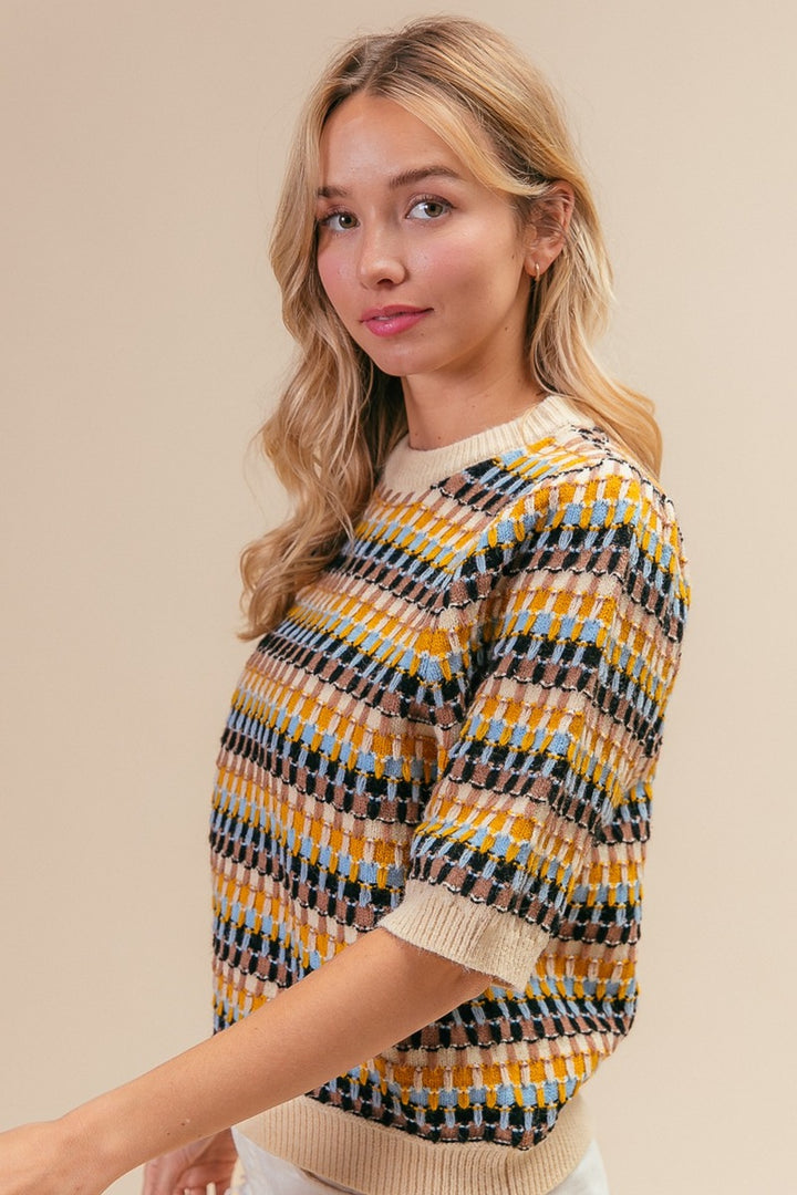 BiBi Multi Color Half Sleeve Sweater - DRG Boutique Apparel & Accessories LLC