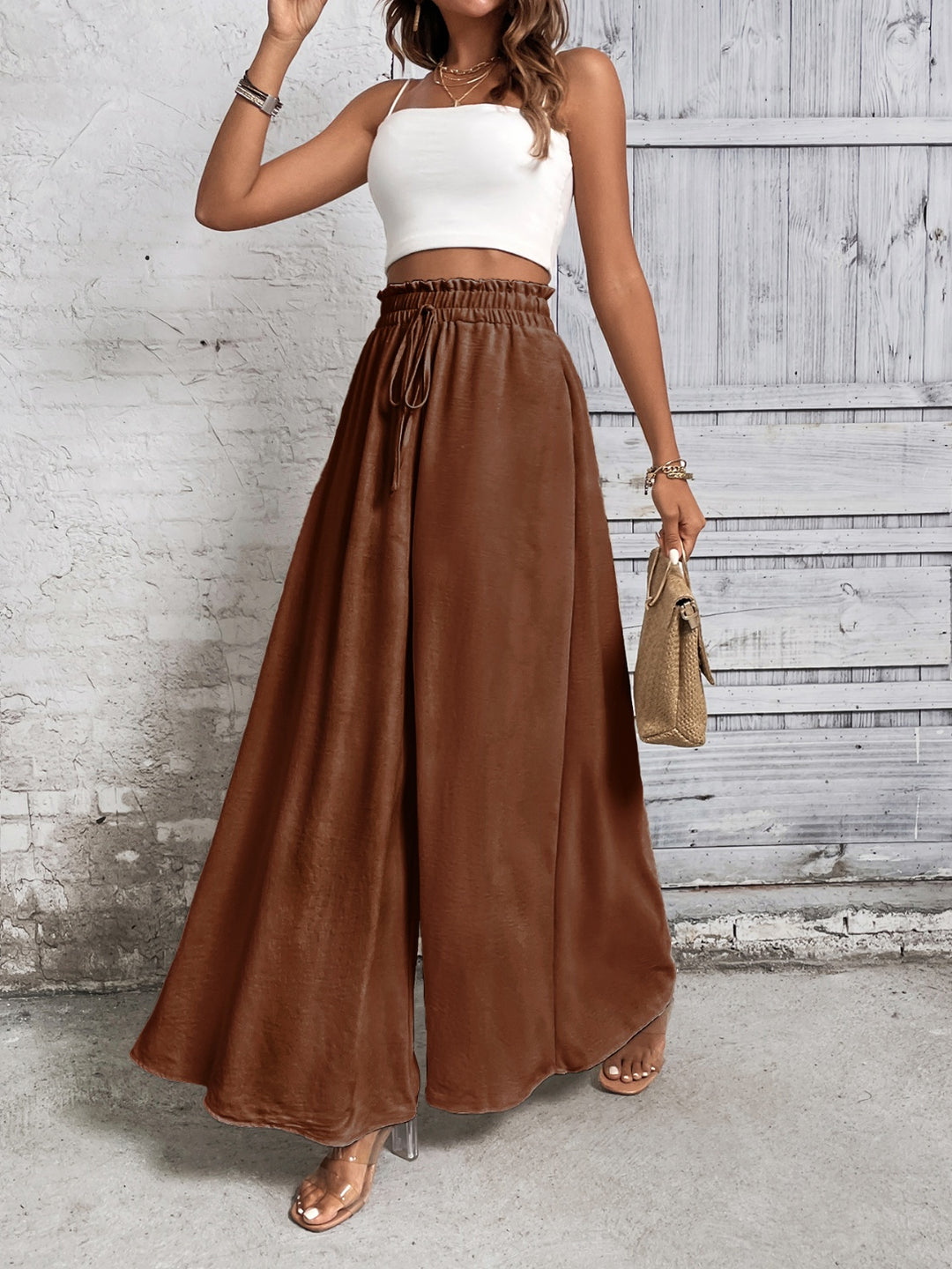 Honey Tied High Waist Wide Leg Pants - DRG Boutique Apparel & Accessories LLC