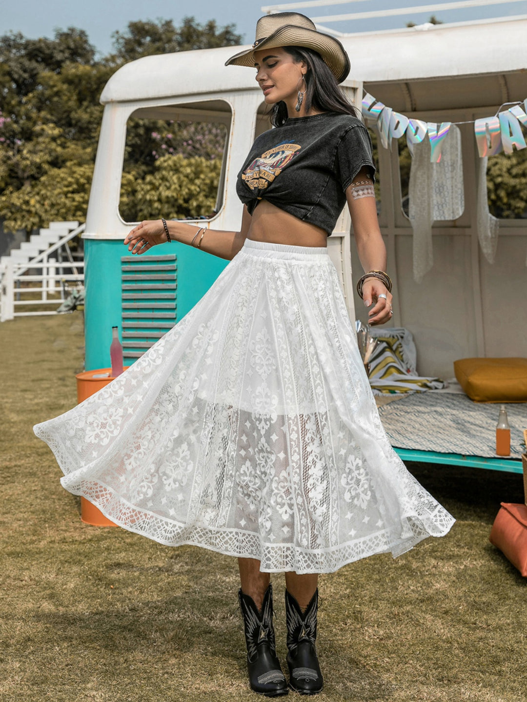 Embroidered Elastic Waist Skirt - DRG Boutique Apparel & Accessories LLC