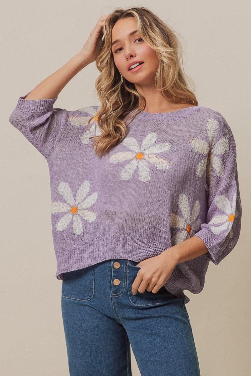 BiBi Floral Pattern Slit Sweater - DRG Boutique Apparel & Accessories LLC