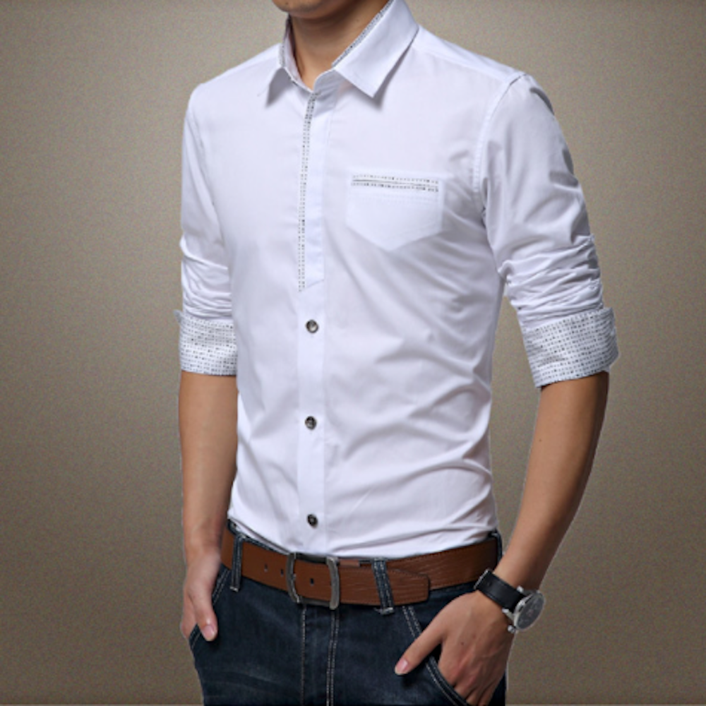 Mens Shirt with Contrasting Pocket and Cuff Details - DRG Boutique Apparel & Accessories LLC