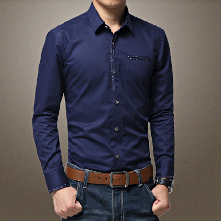 Mens Shirt with Contrasting Pocket and Cuff Details - DRG Boutique Apparel & Accessories LLC