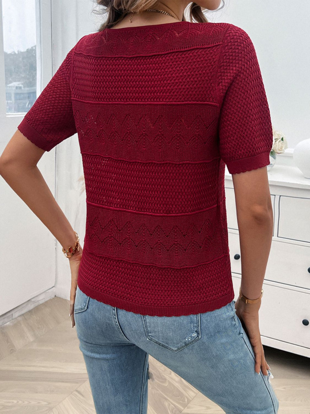 Devine Round Neck Half Sleeve Knit Top