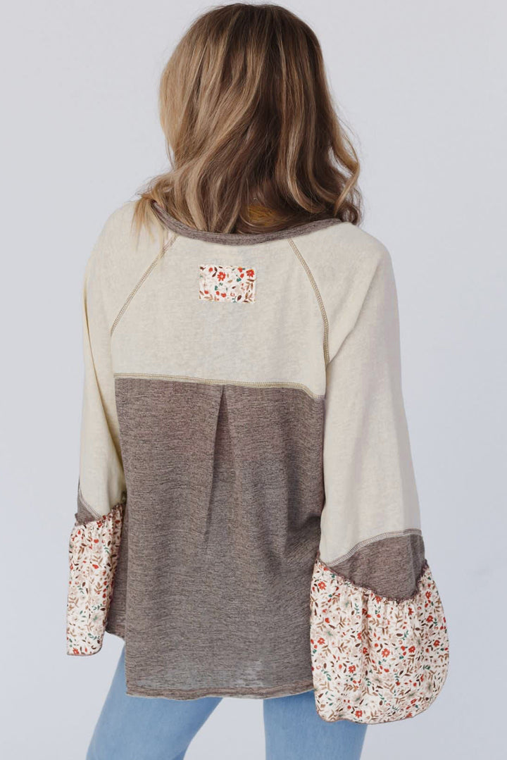 Floral Half Button Long Sleeve Top