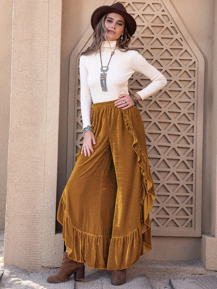 Slit Ruffled Wide Leg Pants - DRG Boutique Apparel & Accessories LLC