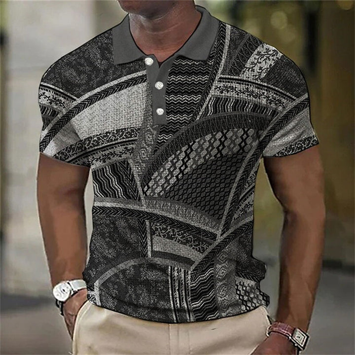 Fashion Men'S Polo Shirts 3d Splicing Plaid Printing Art