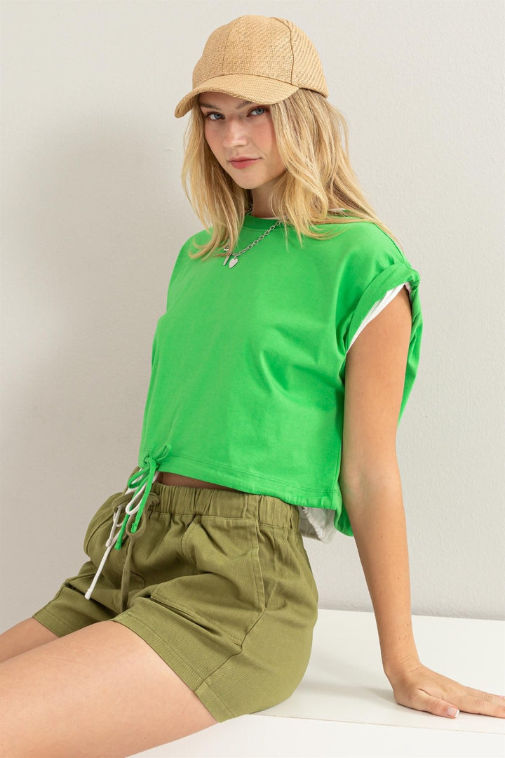 HYFVE Drawstring Hem Crop Top, Green