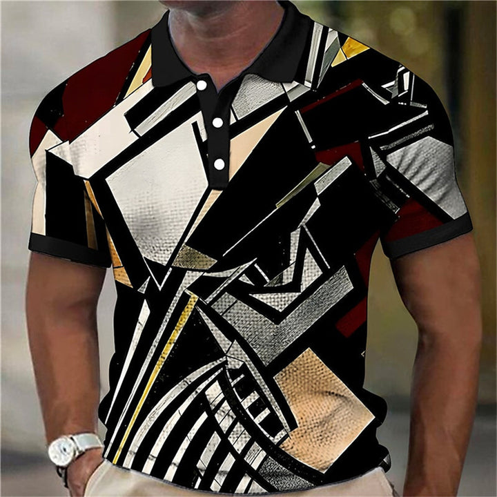 Fashion Men'S Polo Shirts 3d Splicing Plaid Printing Art