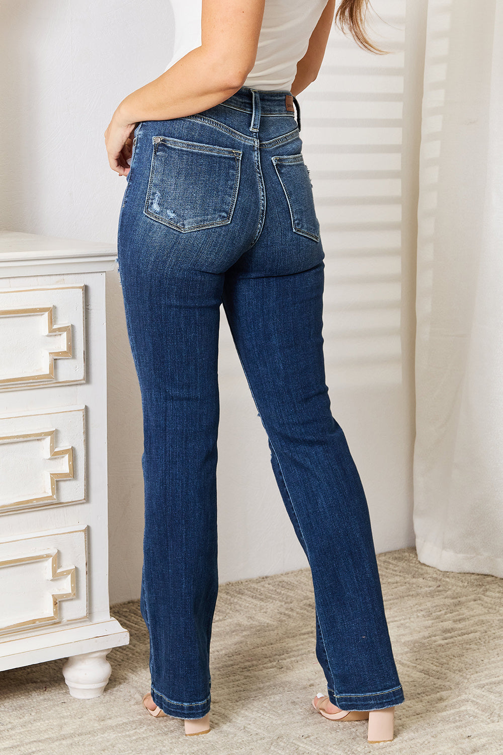 Judy Blue Full Size Mid Rise Hand Sand & Destroy Bootcut Jeans - DRG Boutique Apparel & Accessories LLC