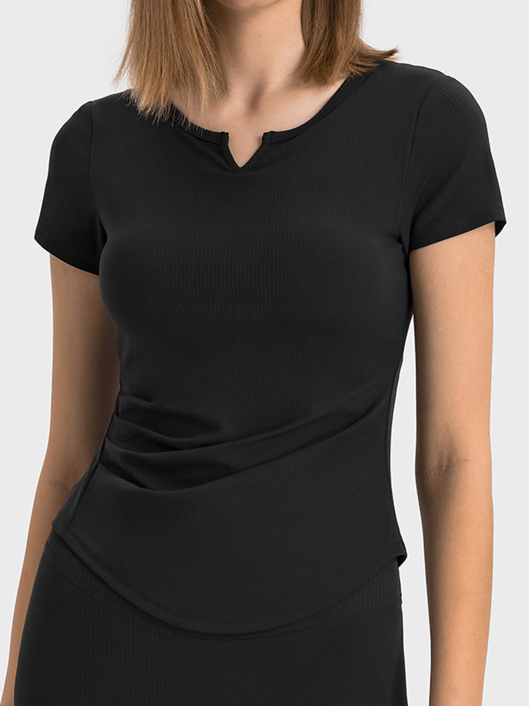 Millennia Notched Short Sleeve Active T-Shirt - DRG Boutique Apparel & Accessories LLC