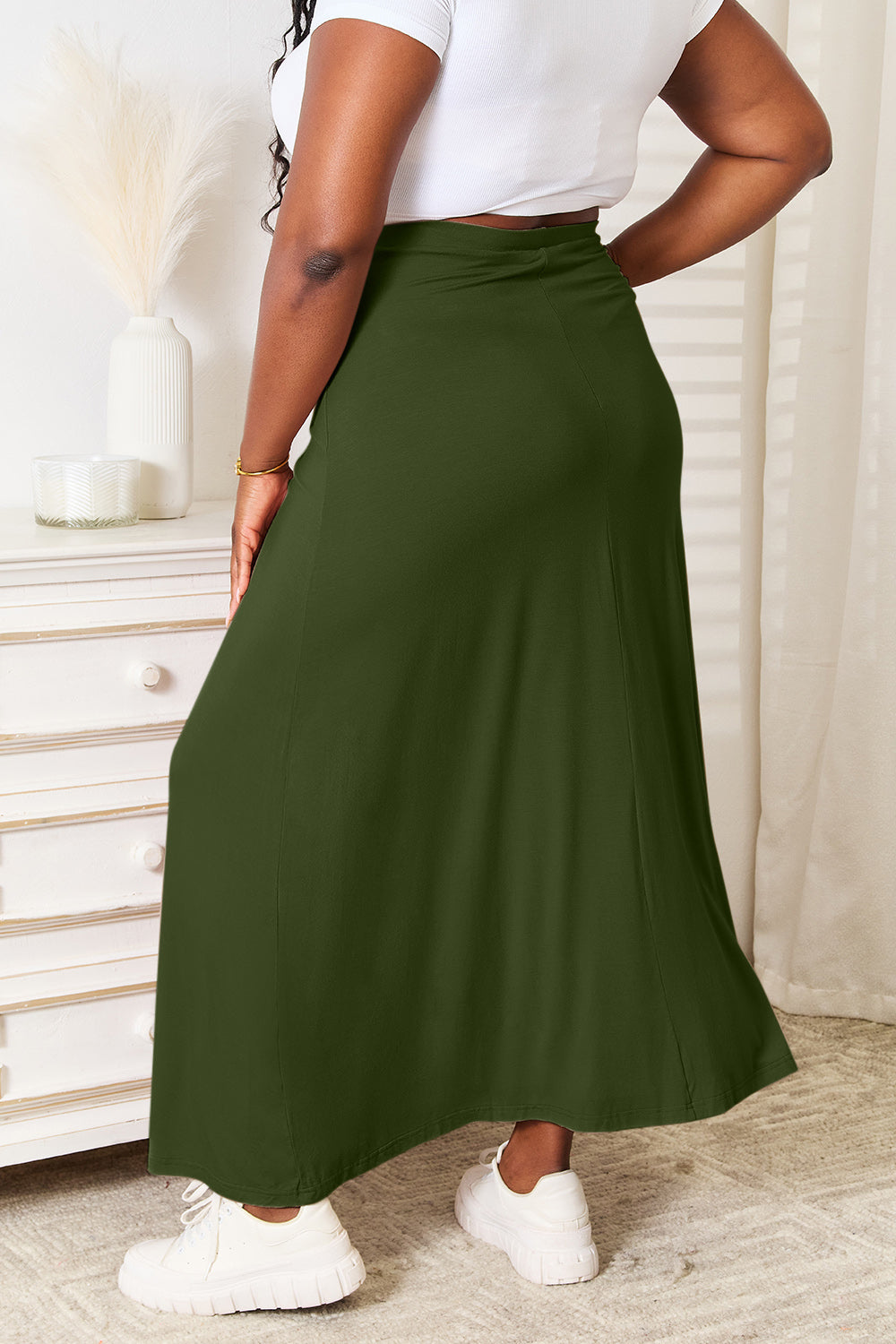 Double Take Full Size Soft Rayon Drawstring Waist Maxi Skirt - DRG Boutique Apparel & Accessories LLC