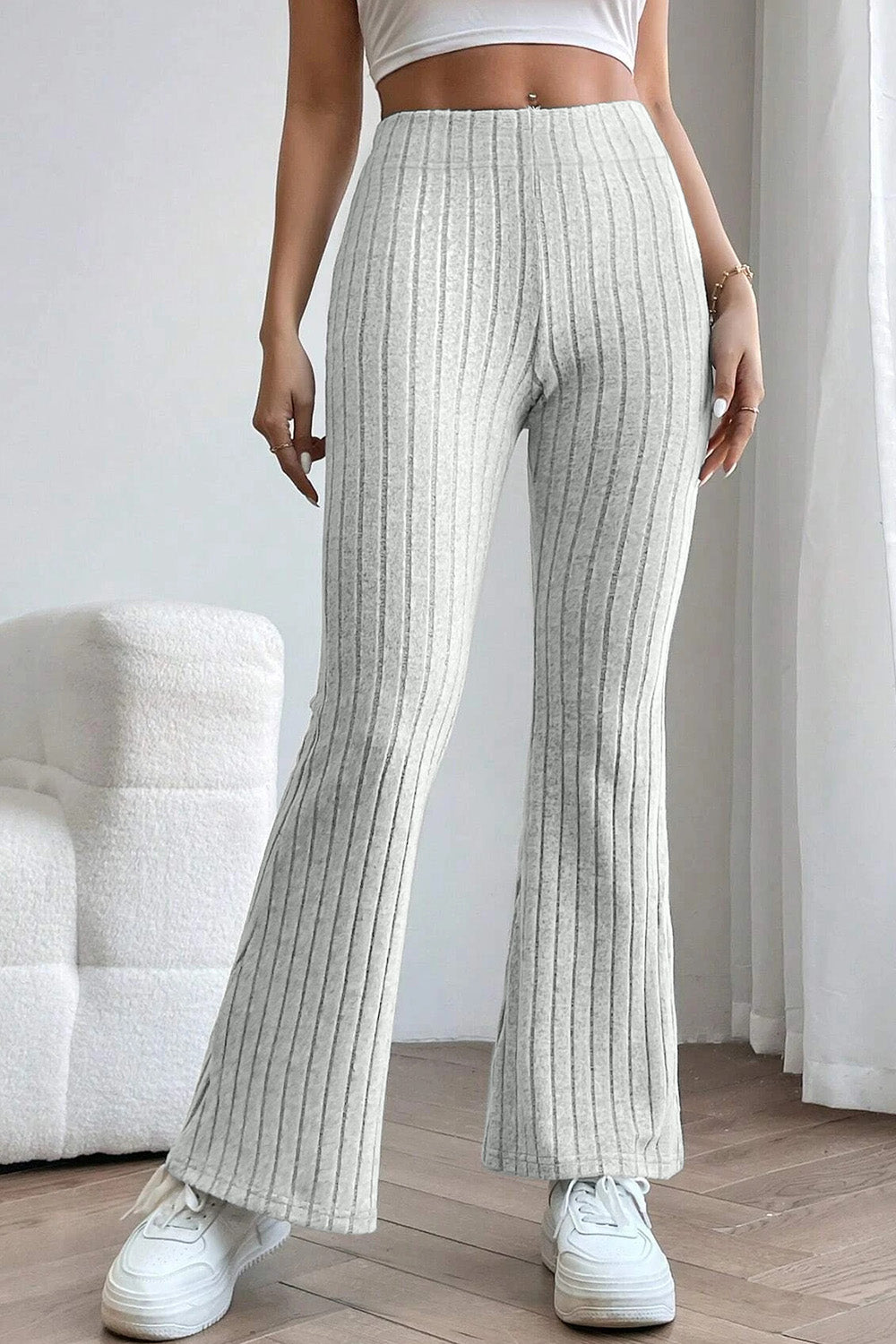 Basic Bae Full Size Ribbed High Waist Flare Pants - DRG Boutique Apparel & Accessories LLC