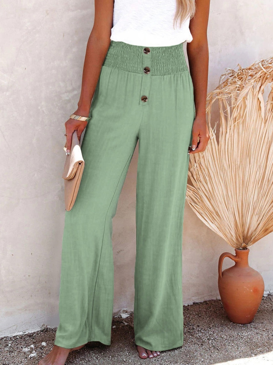 Full Size Decorative Button High Waist Pants - DRG Boutique Apparel & Accessories LLC